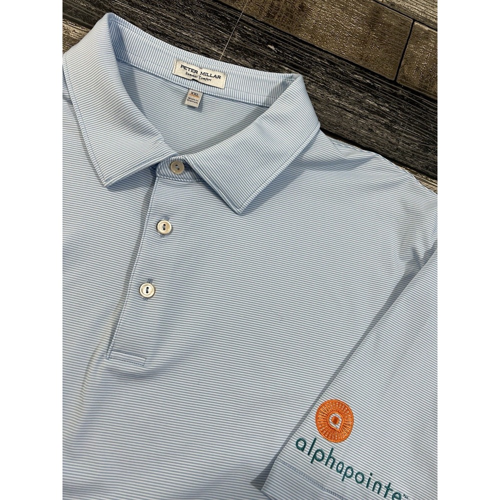 Peter Millar Summer Comfort Polo‎ Men's XXL Blue Horizontal Striped Performance